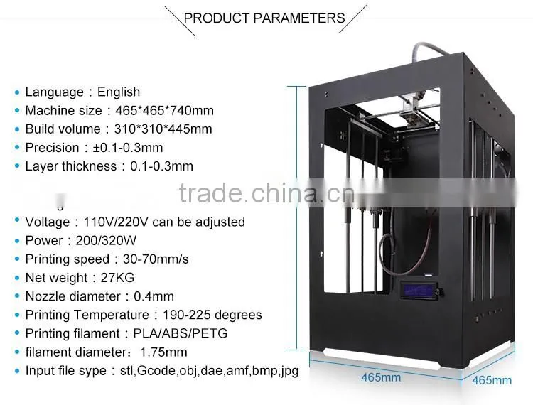 High Speed Industrial 3D Printer Machine With Heating Bed Hueway Flated PLA 3D Printer Max Build Size310*310*450mm Sale