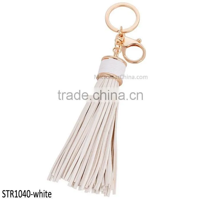 20cm PU leather Tassel keychain in stock 6 colors plated gold key chain