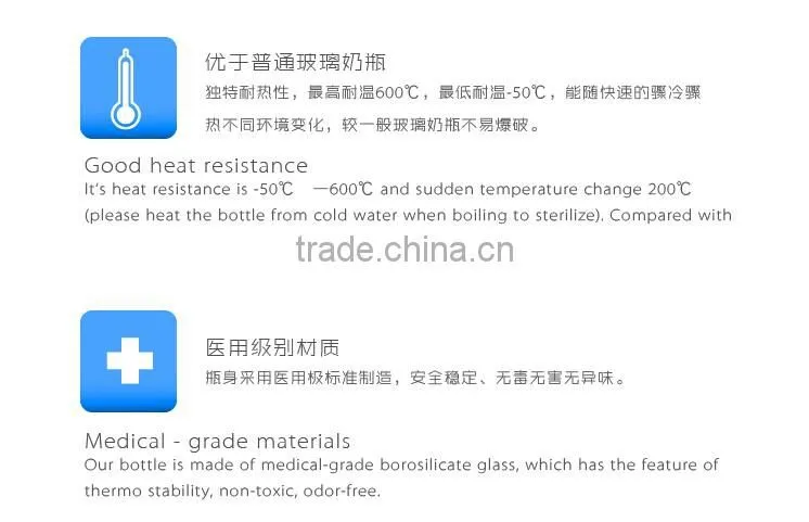 high temperature baby glass milk bottle/nurser
