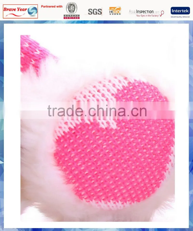 pink hear knitted girls winter earmuffs with fluffy lining