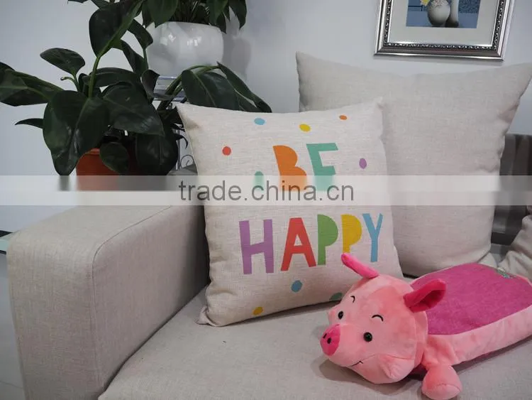 Custom cartoon design printed cushion cover 18inch square linen/cotton pillow case