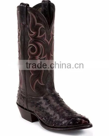 black tan genuine leather western Full quill ostrich cowboy boots wholesale