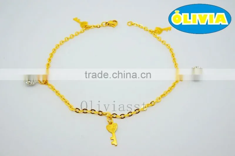 Olivia Jewelry Gold Plated Design Stainless Steel Anklets With Rhinestone Jewelry Wholesale