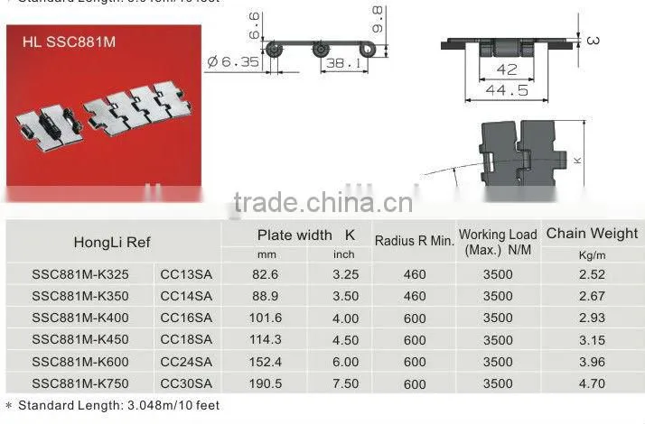 stainless steel conveyor chain SS881M