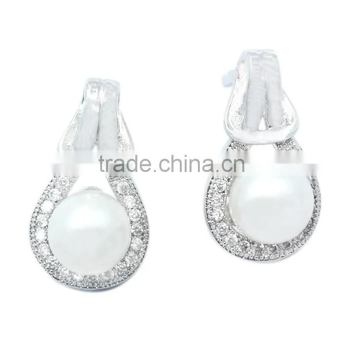 925 sterling silver jewelry China wholesale flat pearl stud earring