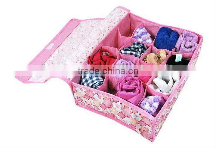 Non-woven fabric storage box, 16 grids soft cover storage box, pink color storage box
