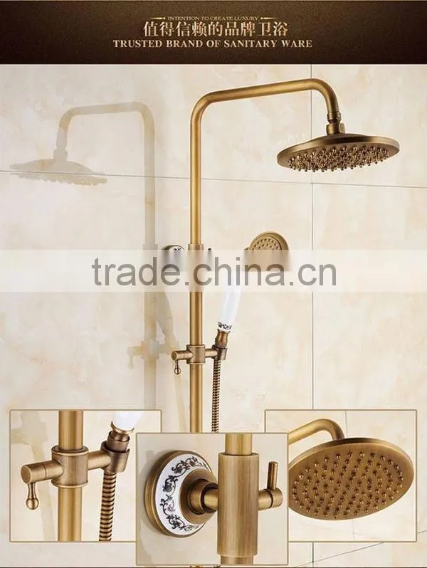titanium gold shower, loudspeaker widespread elegent shower set, antique brass shower non-fade out
