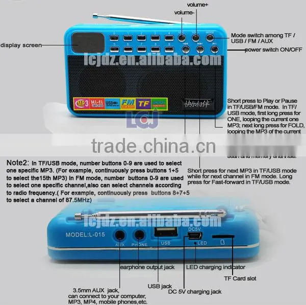 L-015 multifunctional speaker with fm radio and mp3 player