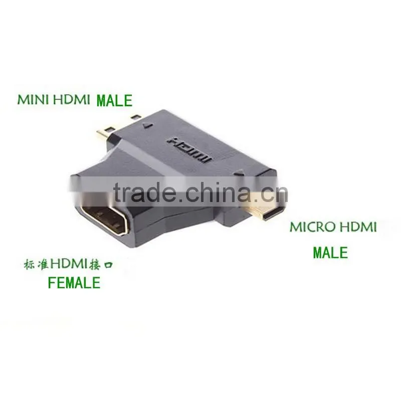 3 in 1 Micro HDMI Male & Mini HDMI Male to HDMI 1.4 Female 90 Degree COMBO Adapter HDMI Male Connector
