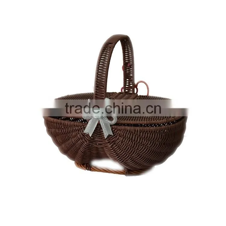 S.D washing plastic rattan fruit and gift basket with single handle