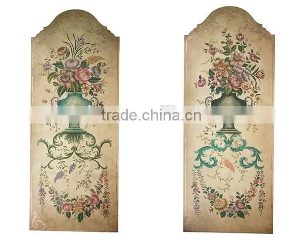 A Pair of Antique Gold Hanging Wall Picture,Noble Floral Painted Wood Decorative Wall Painting, Classic Drawing Hanging Wall Art