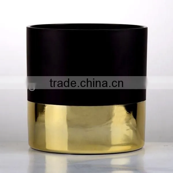 2017 popular elegant black and gold decorative glass vase
