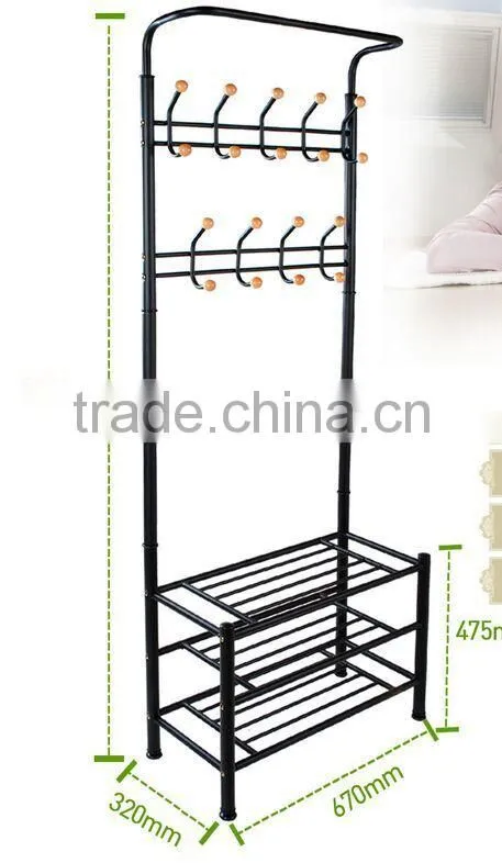Metal Coat Shoes Storage Shelf Stand Hats Hanger Hook Clothes Rack