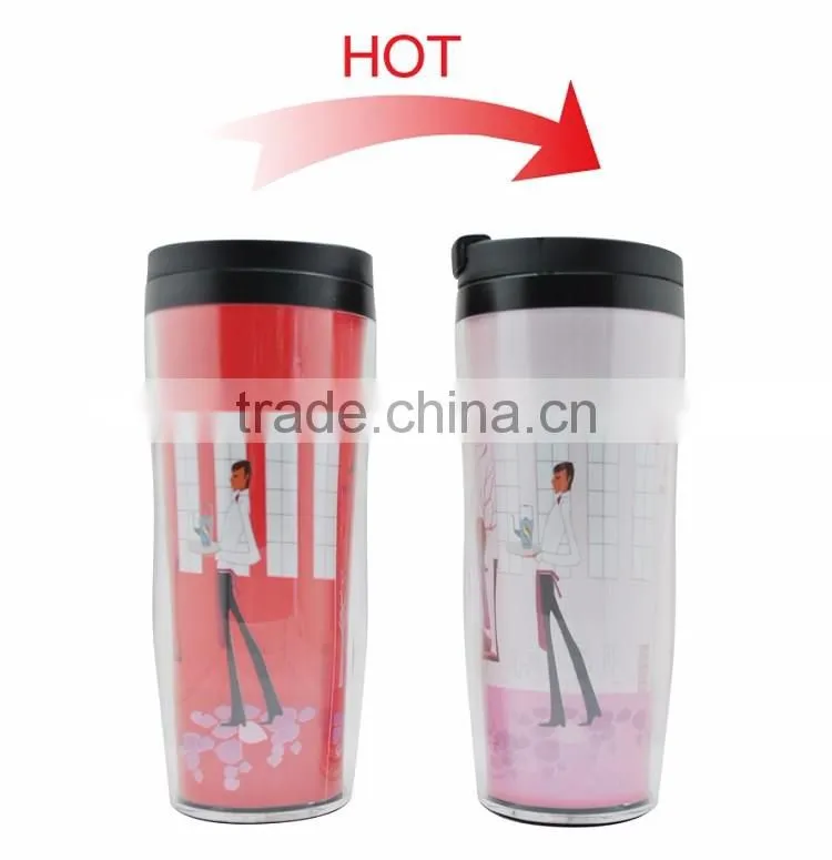 PS Double-wall color change plastic travel mug