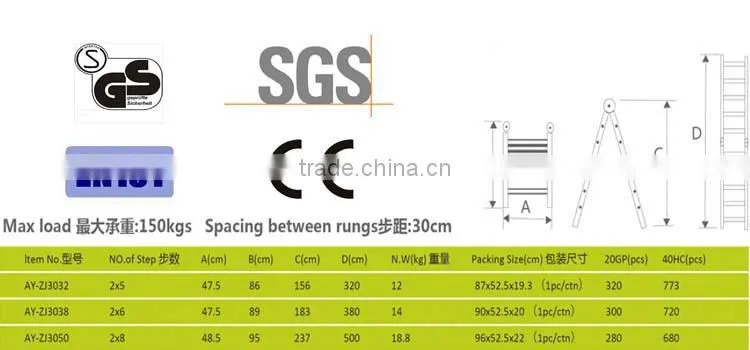 2015 hot sell double Aluminum telescopic ladder