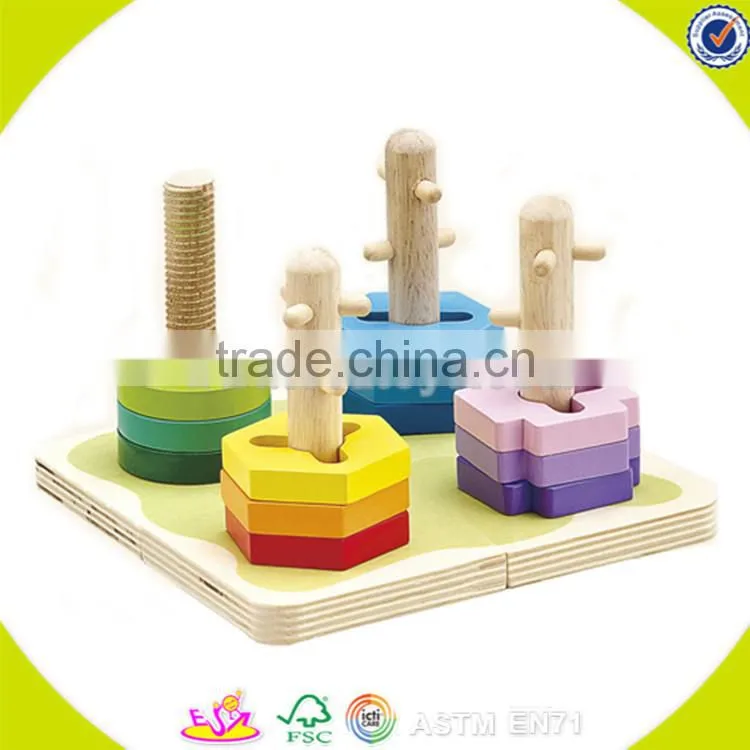 Wholesale wonderful baby wooden stacking blocks game toy colorful hottest stacking blocks game W13E003