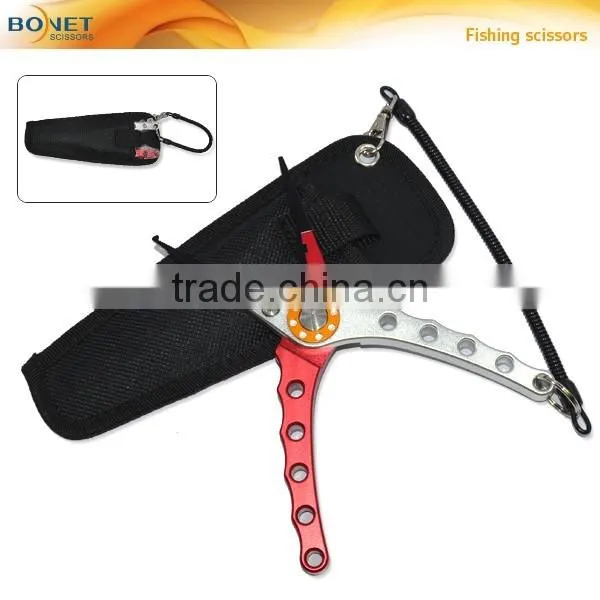 SFI0005 8'' Aluminum Bent Nose Stainless Steel Jaws Fishing Pliers Scissors Line Cutter Remove Hook Tackle Tool with Lanyard