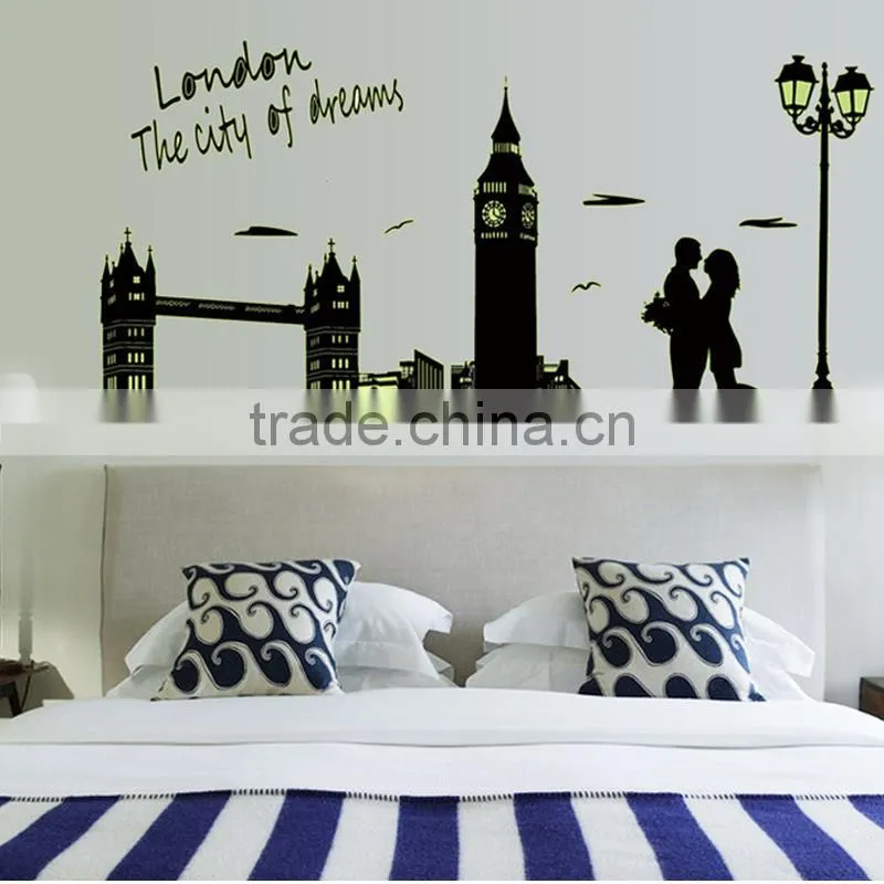 Fashion decorative DIY wall sticker , London bridge noctilucent stick sitting room wall stickers TV setting post