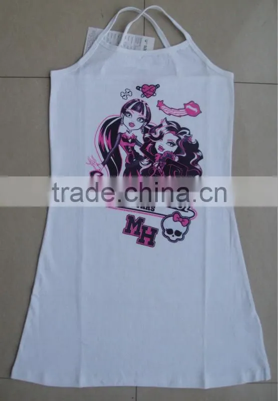 100% cotton girls sleeping dress, girls beach dress, printed cotton tops