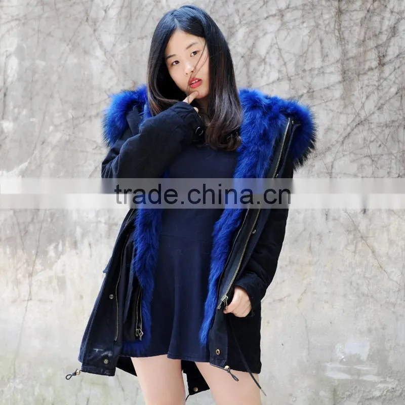CX-G-P-12C 2017 New Real Fox Fur Lining Fur Parka with raccoon Fur Trim
