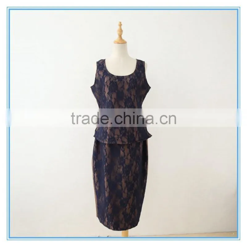 Shantung Lace Combination Classic 3 Pieces Skirt Church Suit For Women