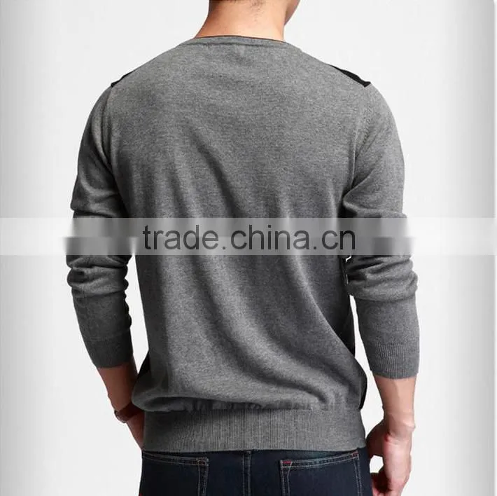 2014 new fashion design mens leisure style knit sweater ,v-neck splicing knit colors slim-fitting sweaters