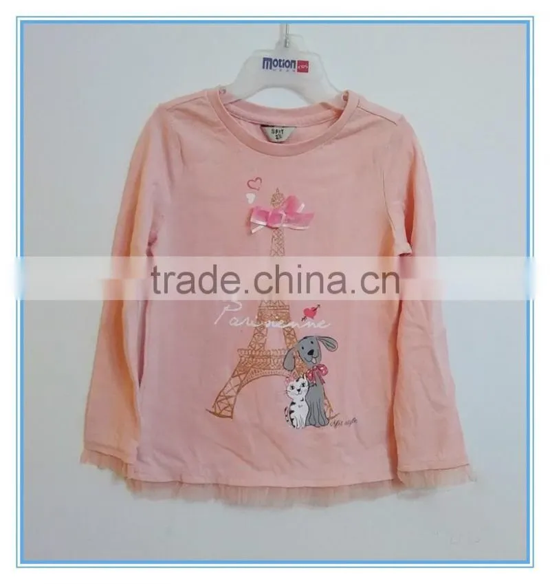 OEM 100% cotton children girls long sleeve shirt, girls t shirts with printing