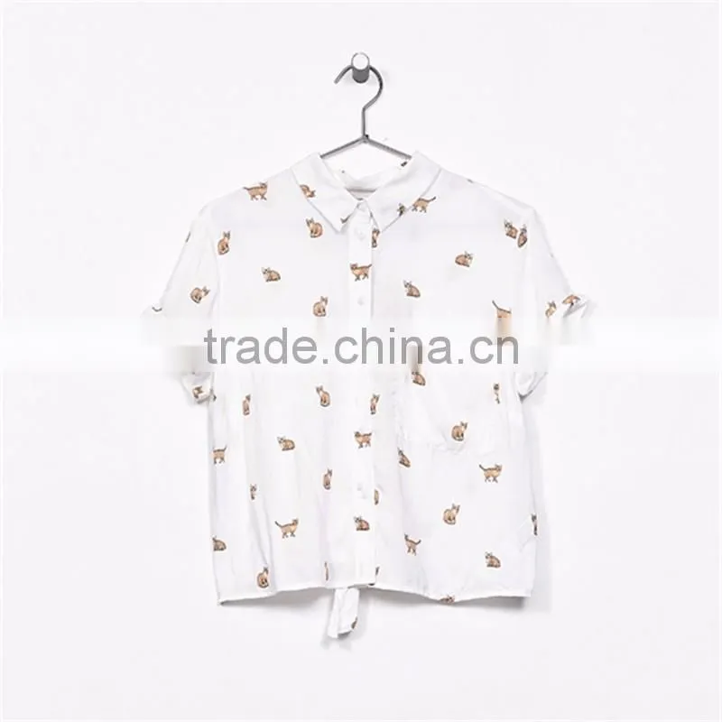 2017 high quality ladies animal print cropped t shirts with back knot