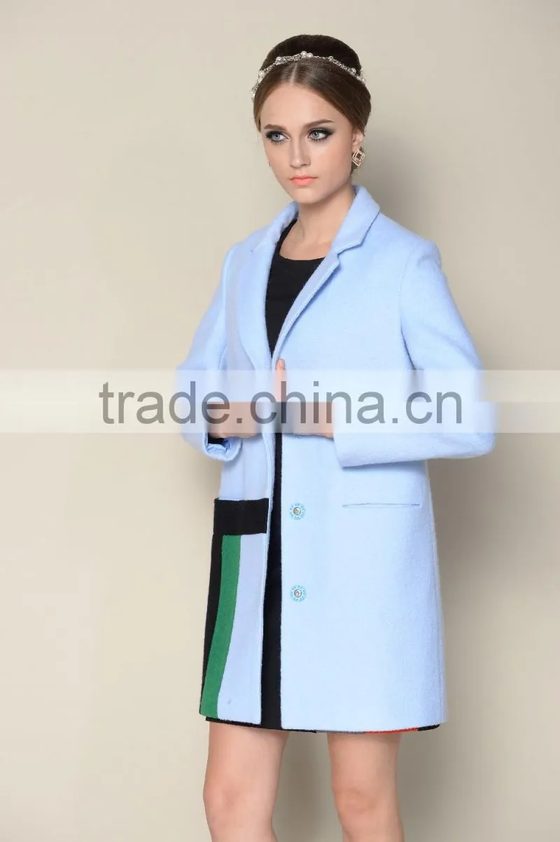 Custom made contrasting colored elegant grey blue french fashion winter coats