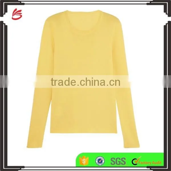 Hot Sale Crew Neck Bright Yellow Silk Blended Cashmere Sweater Women