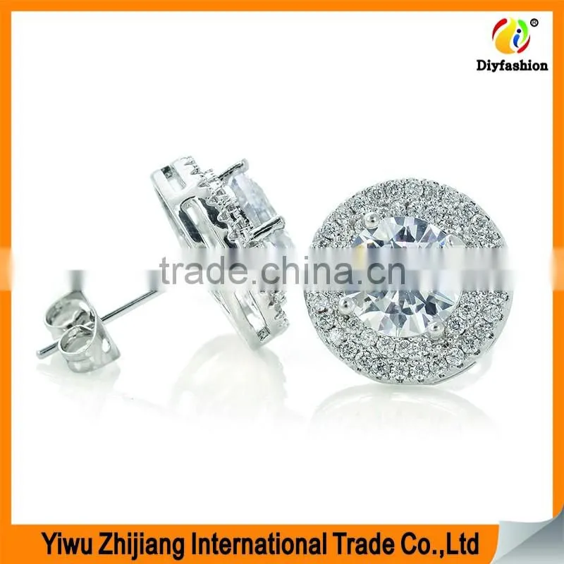 Double round diamond inlay zircon earrings