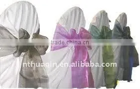 White polyester wedding chair cover with organza sash banquet chair cover