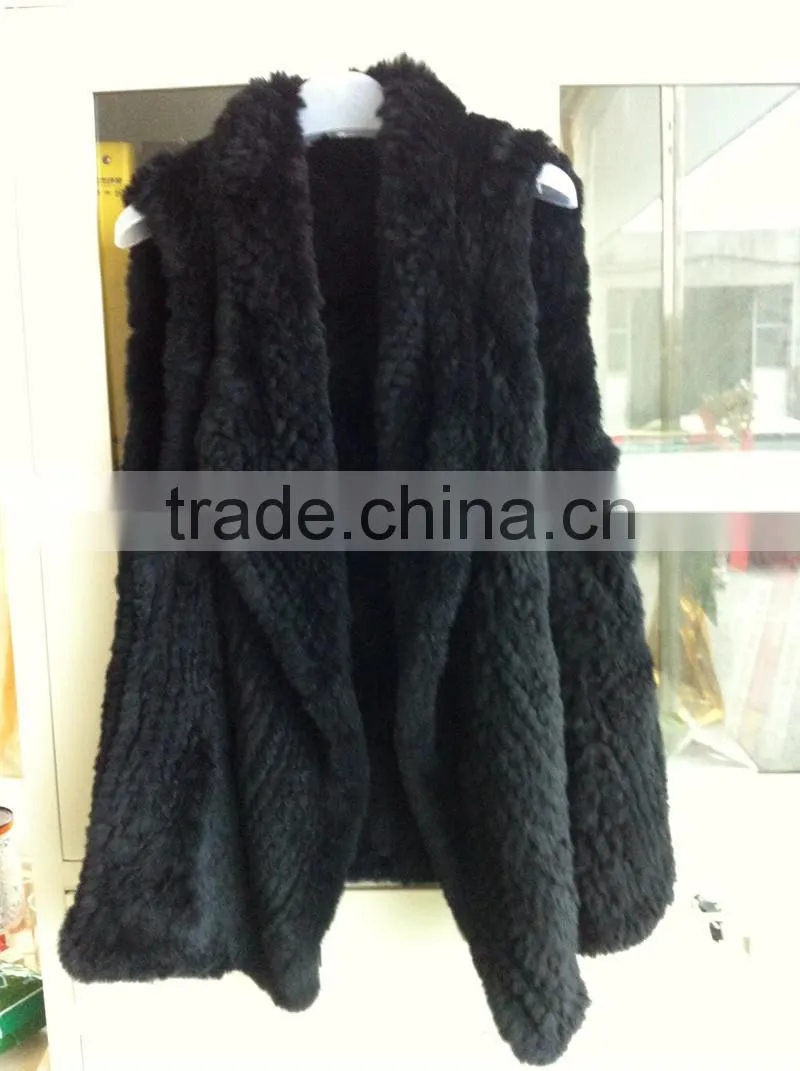 YR779 Top Quality Fur Waistcoat Genuine Rex Rabbit Hand knit Fur Gilet