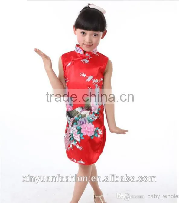children girl dress beautiful girl Elegant Peacock Printing and Short Sleeve Dress