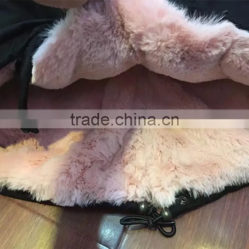 2017 FASHION women winter wear light pink fur long black jacket raccoon fur collar Mrs furs parka