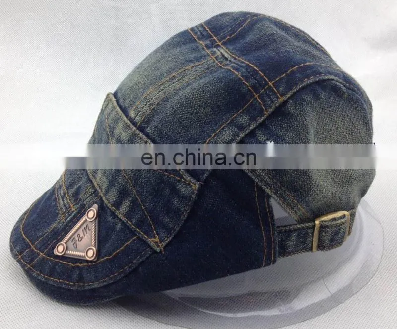 Denim beret caps Gatsby ivy caps with metal logo cheap beret caps