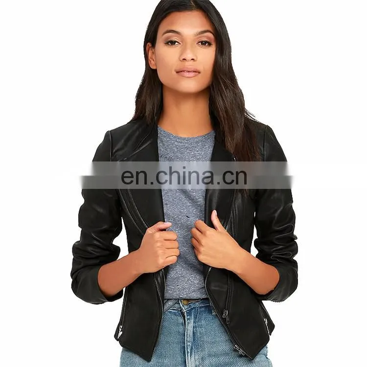 2017 Customed New Style Women Black Jacket Lady Winter Fancy Motorcycle Original Leather Jacket