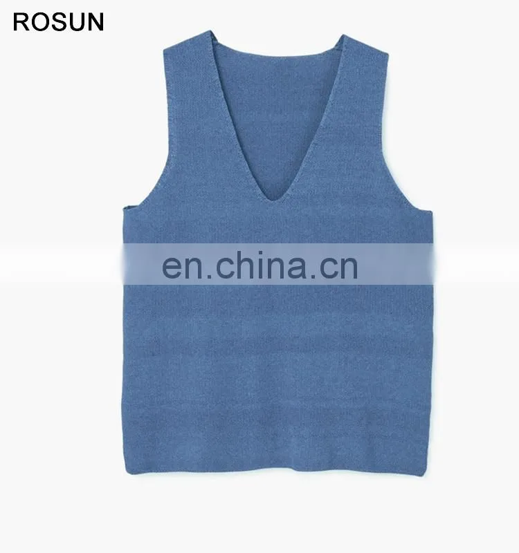 100% cotton knit top for Women as Sleeveless V Neck Sweater of plain clothing