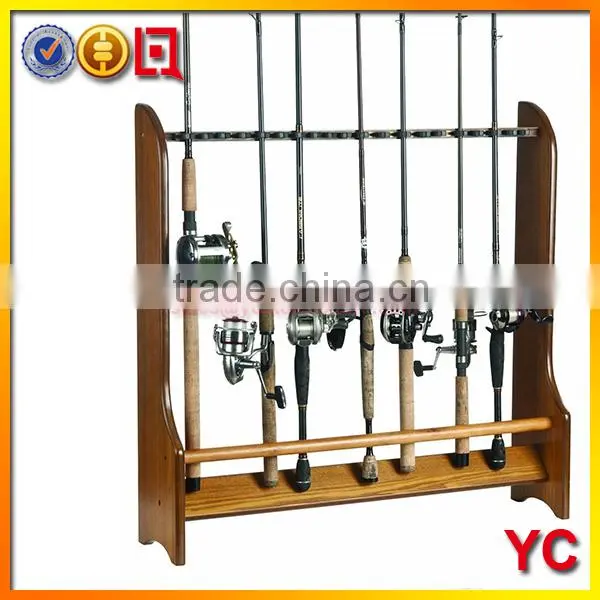 Wood stand display fishing rods