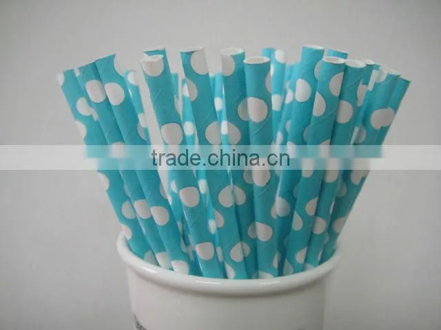 Hot Blue& White Polka Dot Retro Party Paper Drinking Straws