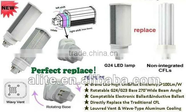 Hot sale ! 1200LM 9w 110v 5630 CFL style 270 degree led pl 9w led g24 pl lamp