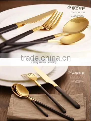 4pcs luxury flateware Cutlery Set/Tableware set gold with black handle