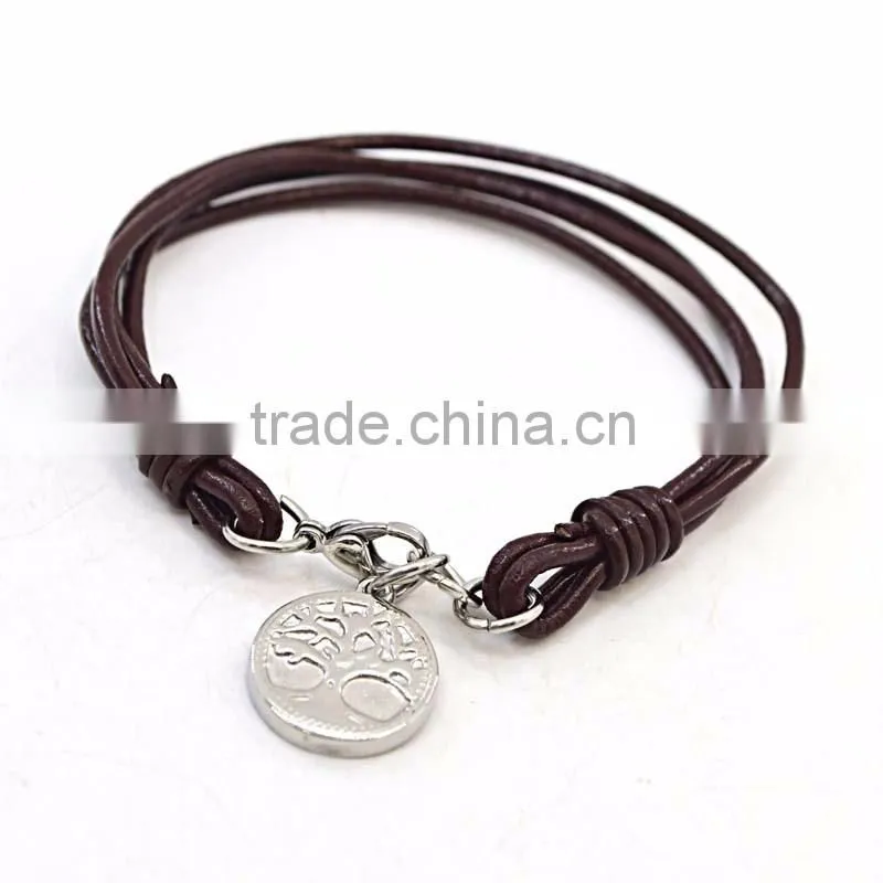 wholesale leather engravable bracelets with pendant mens leather bracelet