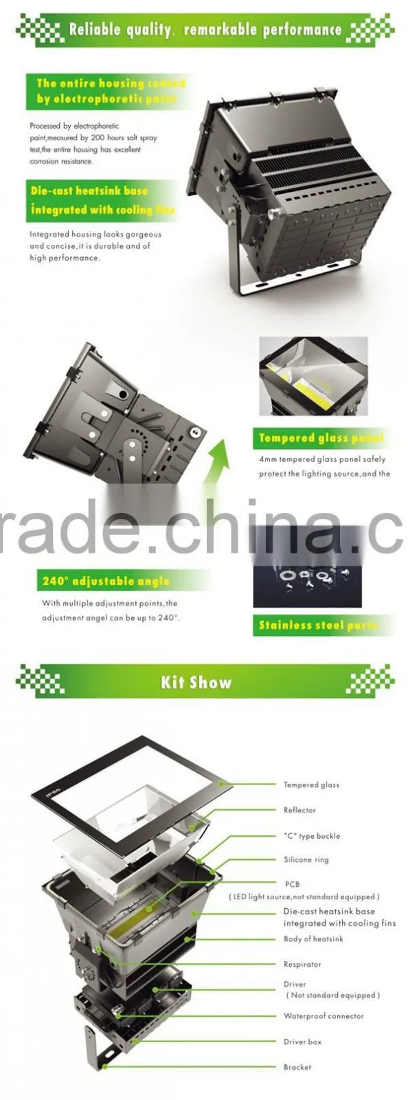outdoor ip65 1000w led flood light DLC approved Industrial lighting