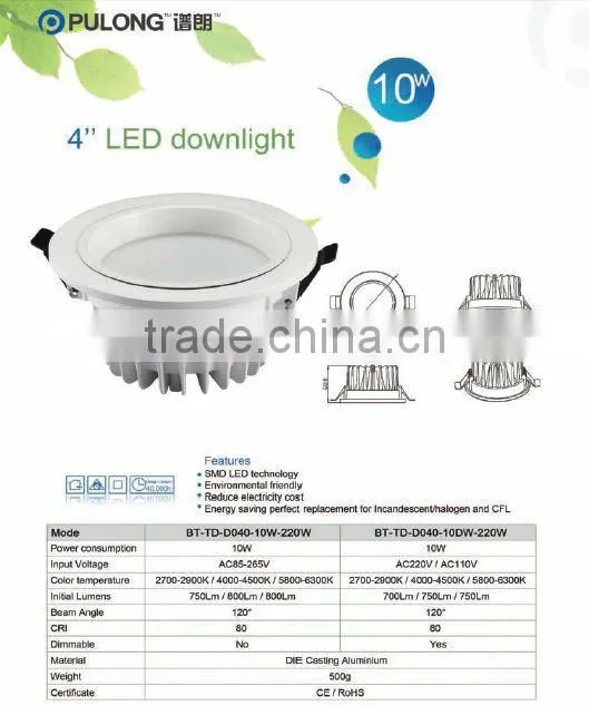 220v 4inch Round mini 10W led downlight