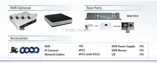 Security NVR Recorder CCTV 960P H.264 IP Camera Wifi POE 4CH NVR System