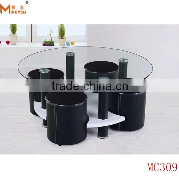 modern glass round coffee table with stools