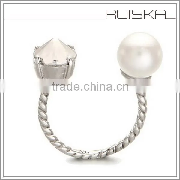 Artificial Vintage Hollywood Pearl Crystal Open Women Rings