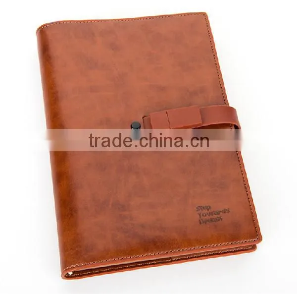 Factory wholesale high quality A5 PU leather notebook with 8GB usb