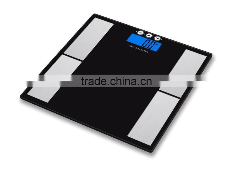 body fat weighing scale with blue backlight and BMI